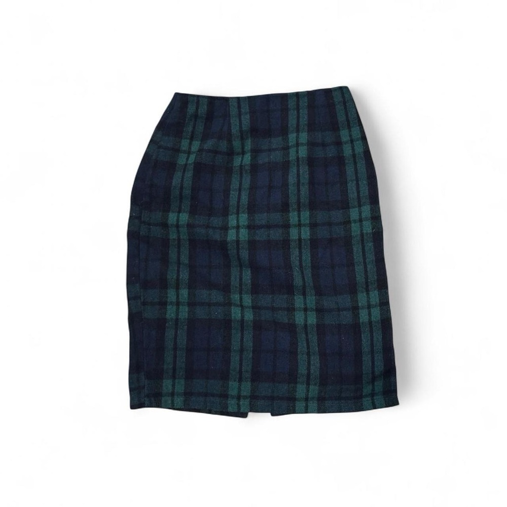 Elegant Plaid Pencil Skirt - Navy and Teal